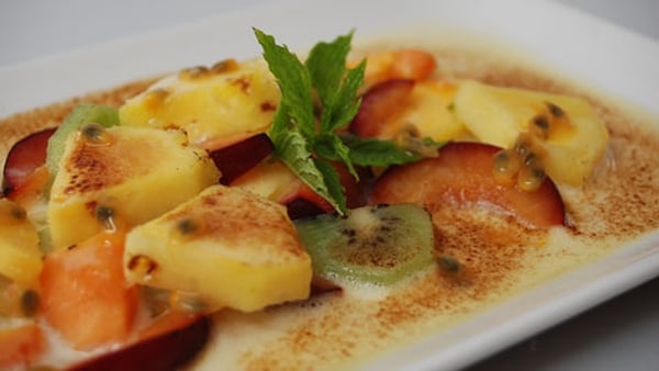 Gratinated Tropical Fruits with Champagne Sabayon