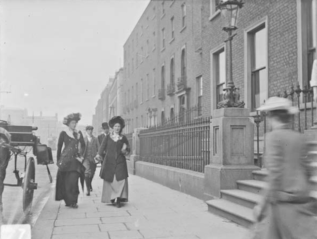 Women and men walking outside St. Vincent's Hospital, 55-59 St. Stephen's Green. Clarke Collection: 1890-1910