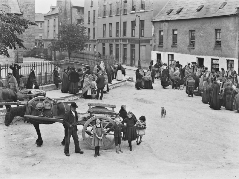 Market day in Galway. Image taken from the Eason collection. Early 1900s
