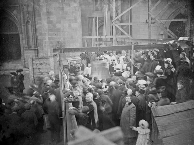 Cardinal Logue and crowd at ceremony to bless bells, Ireland 1906