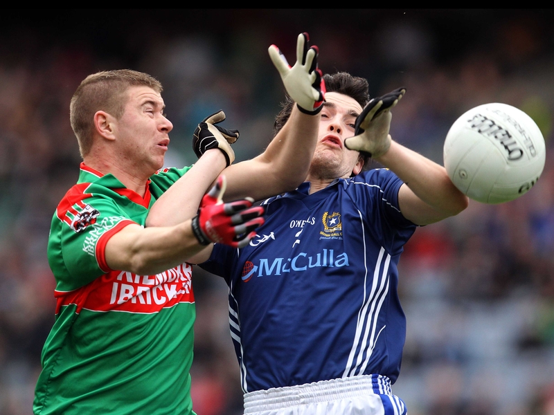 Kilmurry Ibrickane's Noel Downes and Paul Veronica of St Galls in action at Croke Park