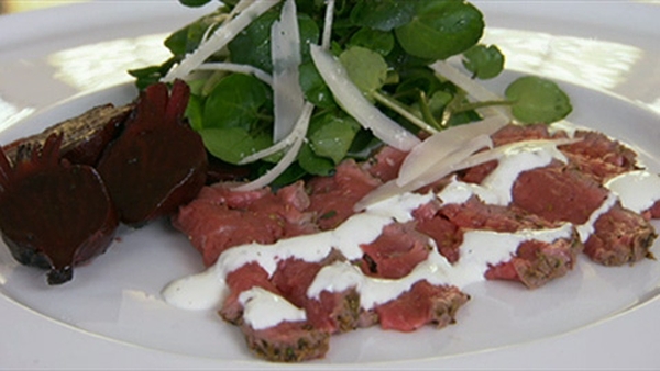 Beef Carpaccio with Horseradish Cream and Rocket