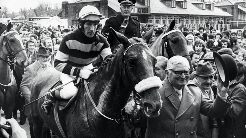 Tommy Carberry aboard 1975 Grand National winner L'Escargot