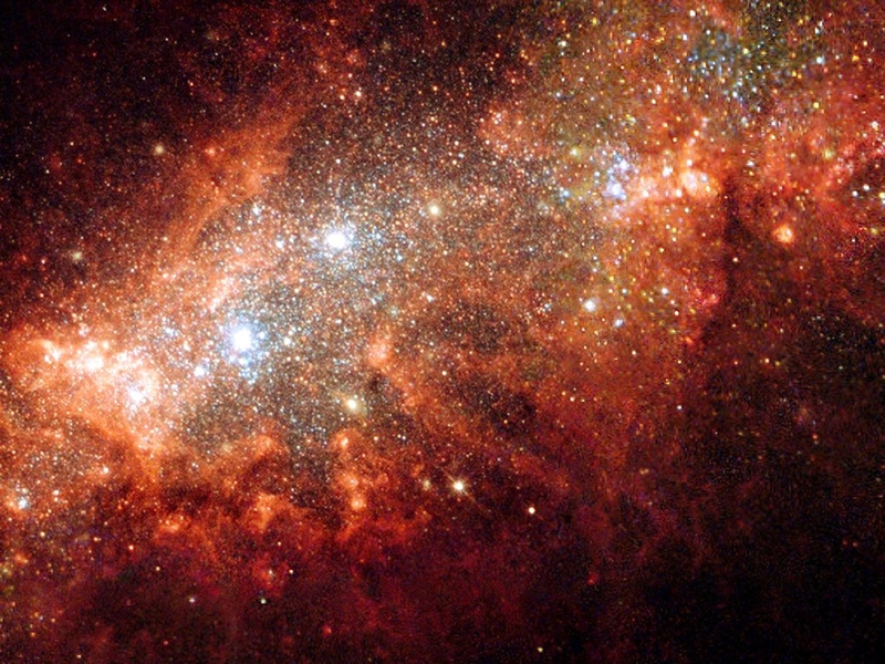 This nearby galaxy had a sudden onset of star birth about 25m years ago, which subsided about the time the very earliest human ancestors appeared on Earth.