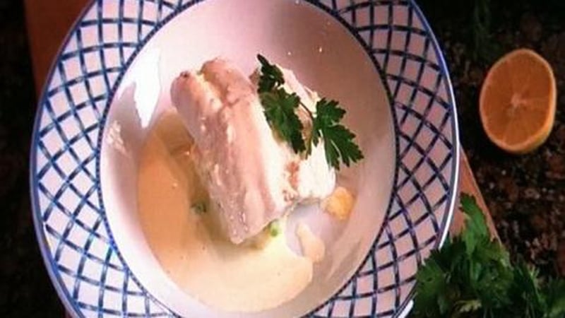 A lovely meal perfect for a dinner party. Martin Shanahan's Poached Hake On Scented Mash with Lemon Butter Sauce.