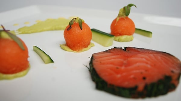 Cured Organic Salmon with Melon and Avocado Purée