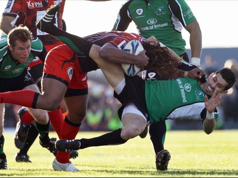 Connacht's Frank Murphy clashes with Gabiriele Lovobalavu