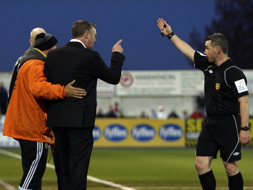 Shamrock Rovers boss Michael O'Neill is sent from the field