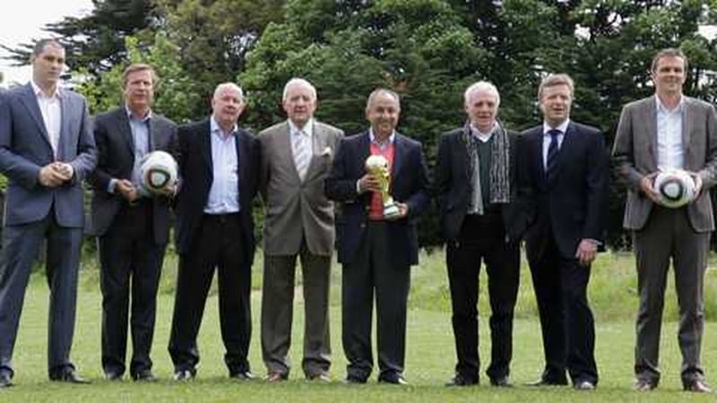 L to R: Richie Sadlier, Ronnie Whelan, Liam Brady, Bill O'Herlihy, Ossie Ardiles, Eamon Dunphy, Darragh Maloney and Didi Hamann