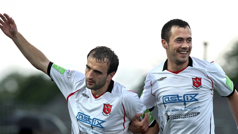 Fahrudin Kuduzovic (left) scored a hat-trick as Dundalk eased to a home win against Galway