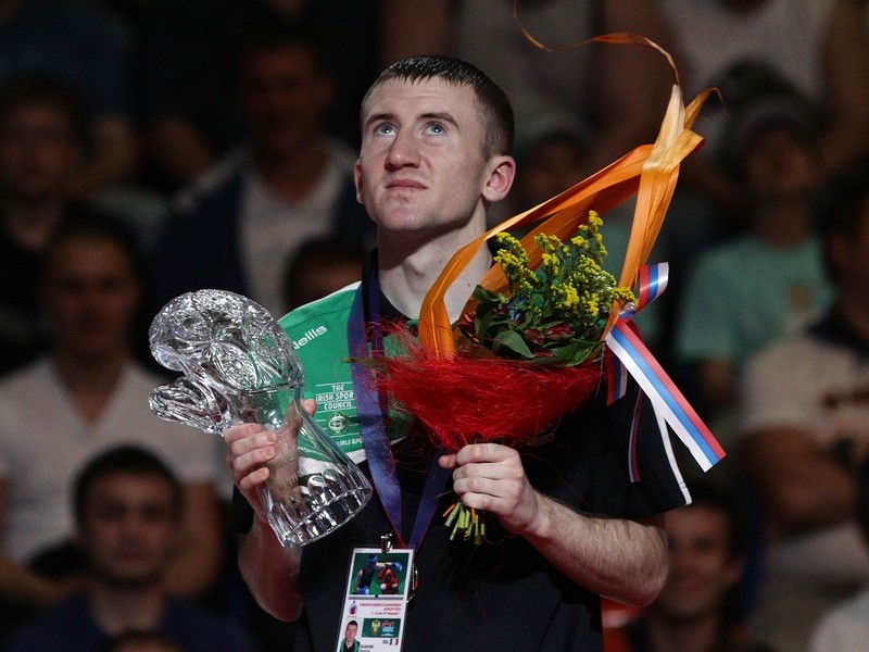 Paddy Barnes stands for the Irish national anthem