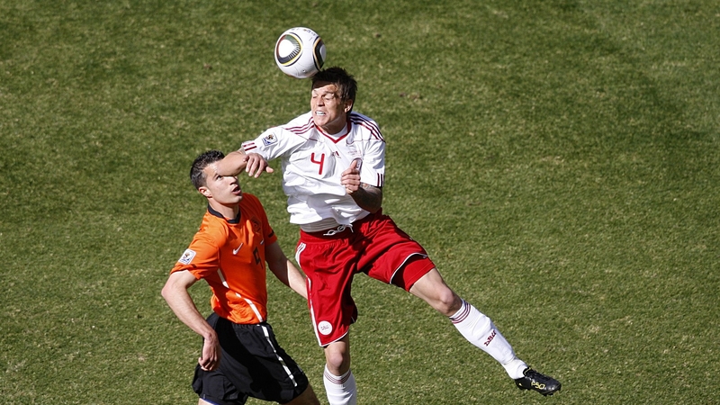 Daniel Agger in action for Denmark this summer