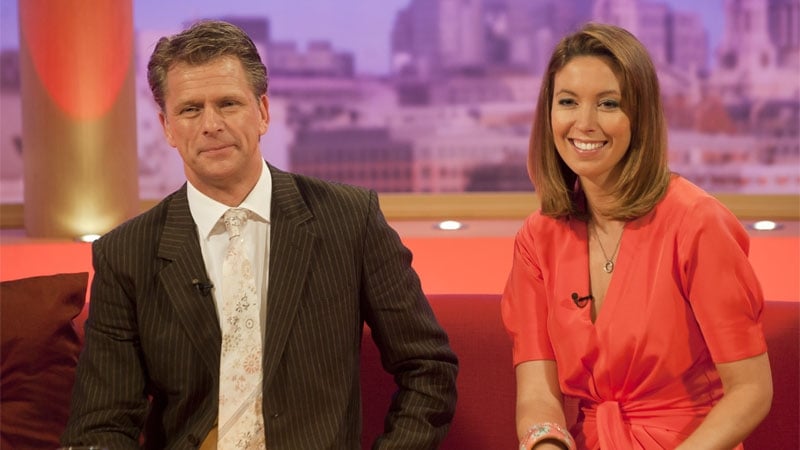 Emma Crosby pictured on the GMTV set with Andrew Castle
