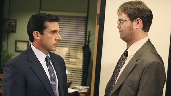 Wilson (r) with departing co-star Steve Carell - Will his character Dwight be the new man 'in charge'?