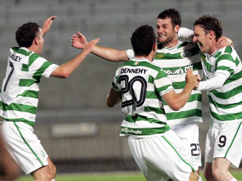 Rovers players celebrate the all-important goal