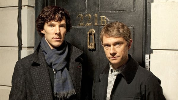 Benedict Cumberbatch and Martin Freeman as Sherlock and Dr. Watson