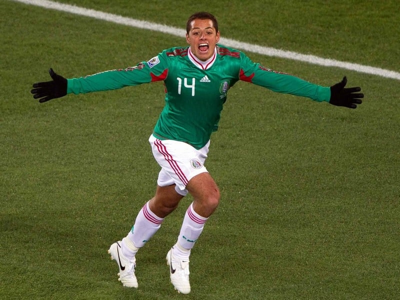 Javier Hernandez played the first half for his old club and the second for his new side