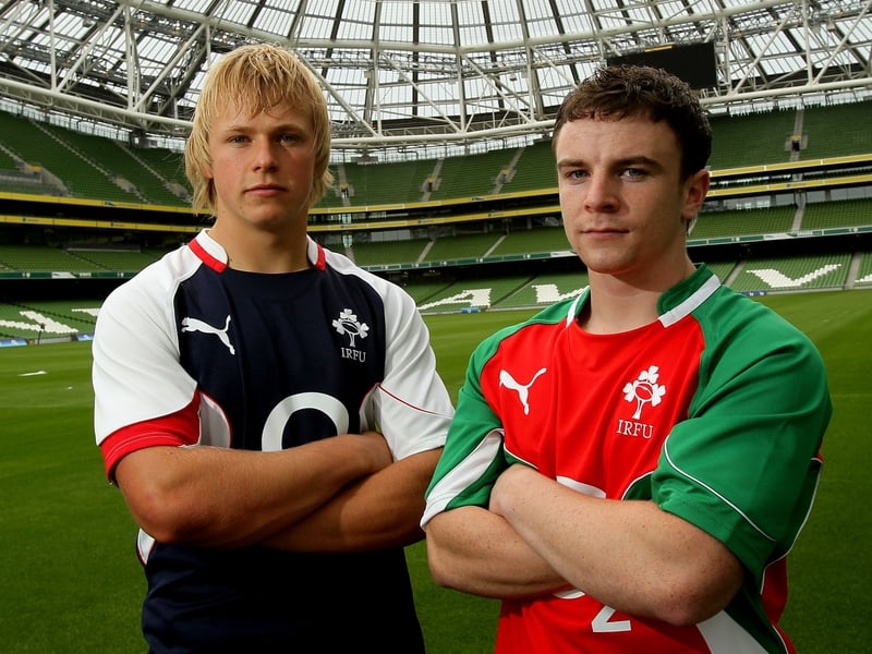 Leinster/Ulster captain Luke Marshall and Connacht/Munster captain Mark Dolan pose for the paparazzi