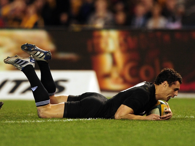 Dan Carter crosses the line for New Zealand's opening try in Melbourne