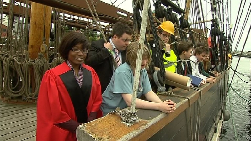 USI Protest - Students boarded Jeanie Johnston to highlight emigration