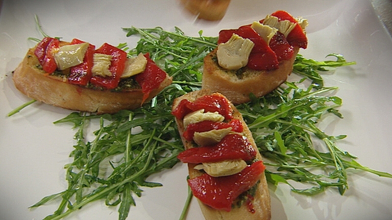 Catherine Fulvio's Artichoke and Red Pepper Bruschetta