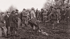 A day's shoot, Ashford Castle, Cong, Co Mayo, 1900. Birds were beaten out of their hiding places towards the guns of the tweed-suited shooting party