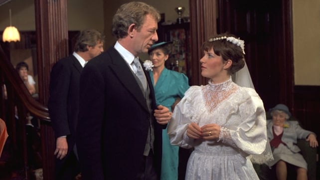 Lally as 'Miley' and Mary McEvoy as 'Biddy Byrne', in a scene from Biddy and Miley's wedding reception in October 1985