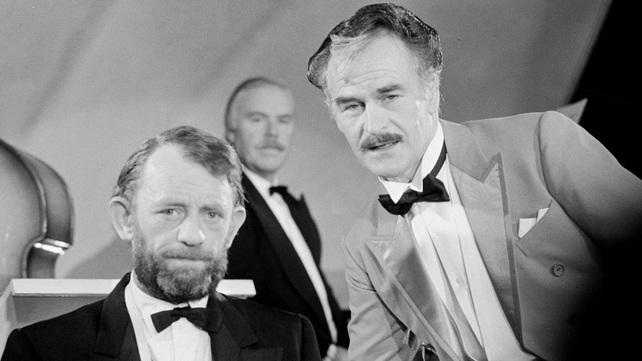 Lally as 'Bill' and Robert Carrickford as 'MC' in a scene from 'A Night in Tunisia', during filming in Butlins, Mosney, Co Meath in October 1982