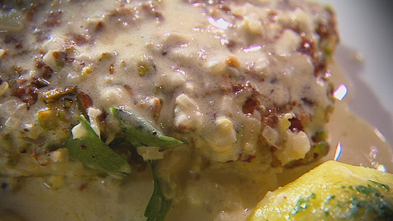 Catherine Fulvio's Pistachio Crusted Fillet of Cod with a Lemon Crème Fraiche Sauce
