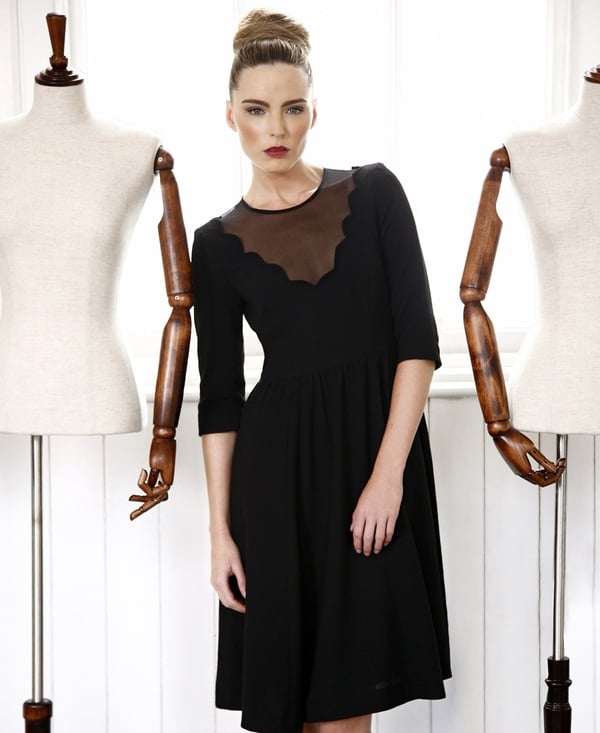 Crepe dress with scallop neck, €296