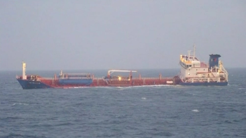 English Channel - Two ships collided causing serious damage to one