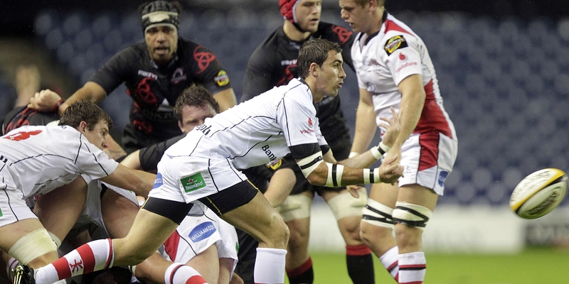 Ulster's Ruan Pienaar offloads the ball at Murrayfield