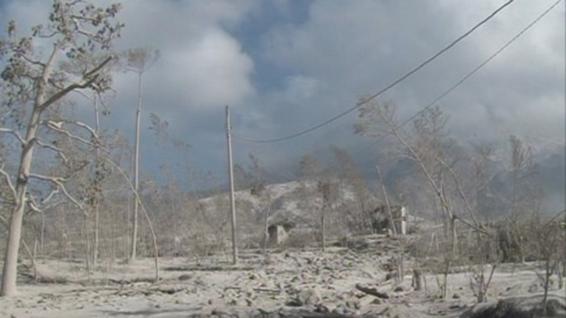 Mount Merapi - Volcanic ash has covered numerous villages