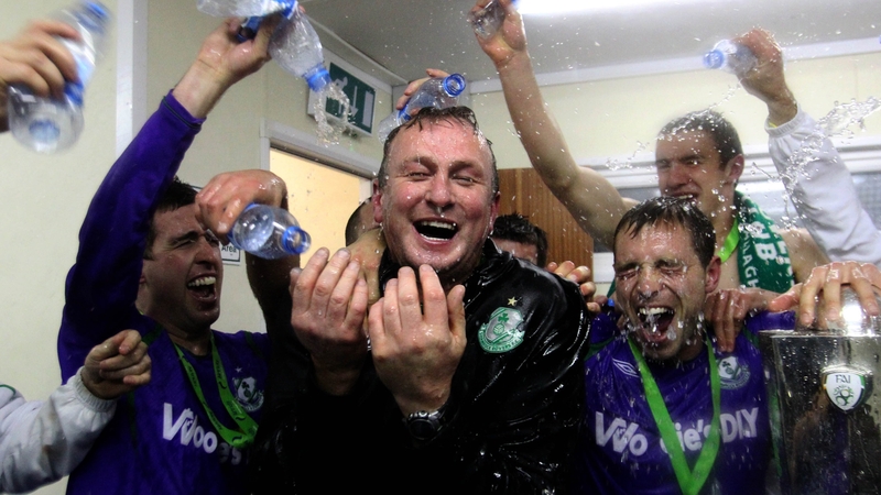 Shamrock Rovers manager Michael O'Neill celebrates with his players