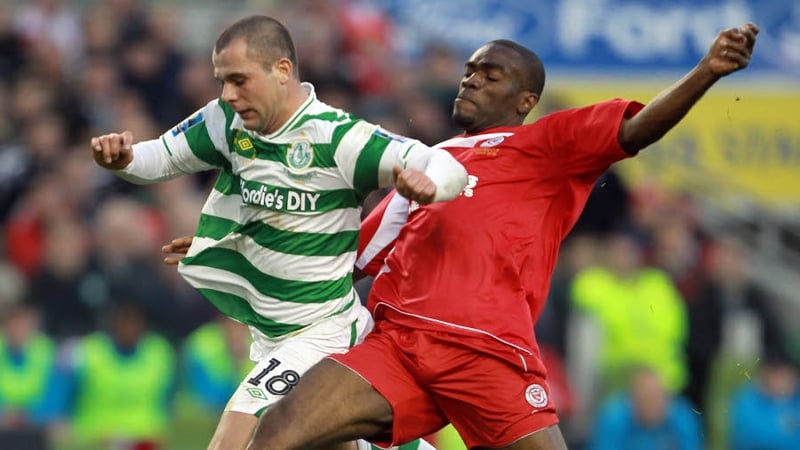 Shamrock Rovers' Chris Turner tussles with Joseph Ndo of Sligo at Aviva