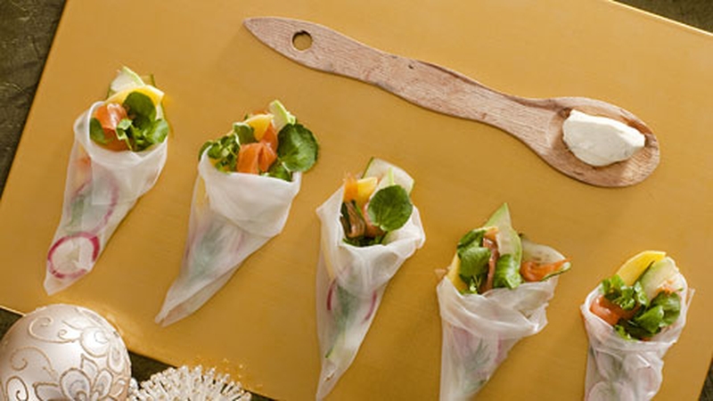Catherine Fulvio's Smoked Salmon and Mango Cones with Wasabi Crème Fraiche