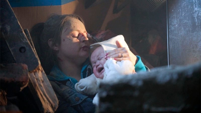 Tram Crash - Molly and baby Jack after the explosion