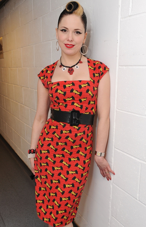 A cheery red patterned dresse
