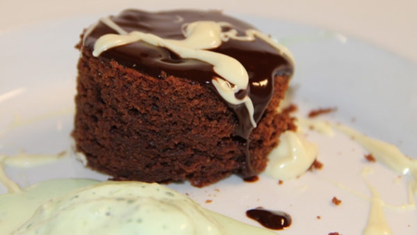 Warm Chocolate Pudding, Iced Mint Crème Fraiche