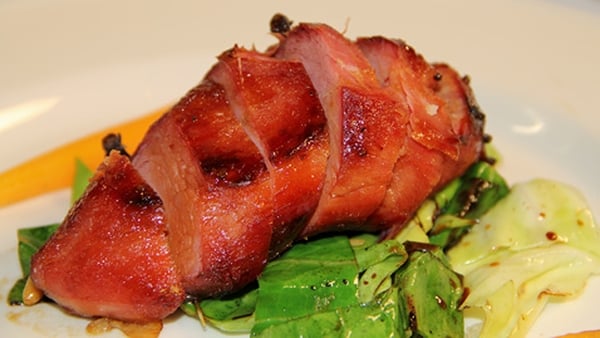 Ginger Glazed 'Slipper' of Pork and Stir-Fried Cab