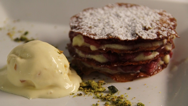 Rhubarb and Custard Mille Feuille with Candied Gin