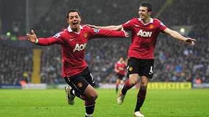 Javier Hernandez celebrates his winning goal at The Hawthorns