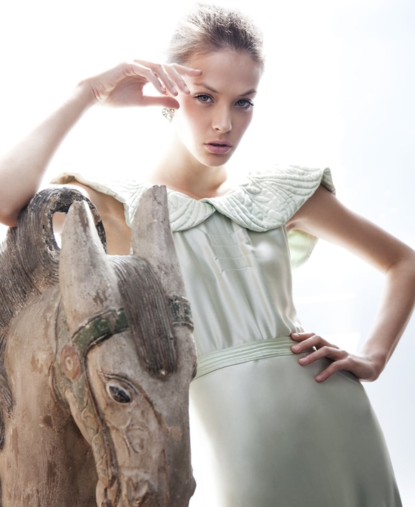 Vintage silk bias cut pea collar dress, posess for €185