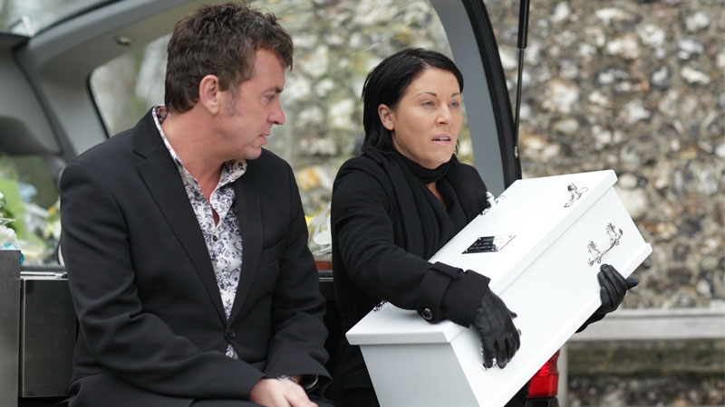 Kat and Alfie in a scene from the recent baby death storyline in Eastenders