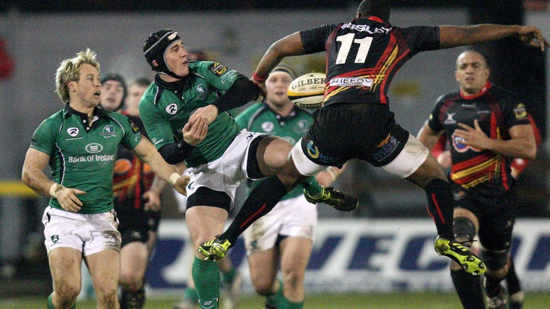 Dragons' Aled Brew and Connacht's Ian Keatley vie for possession in Newport