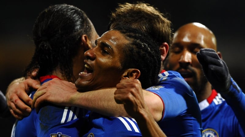 The Blues celebrate Florent Malouda's goal