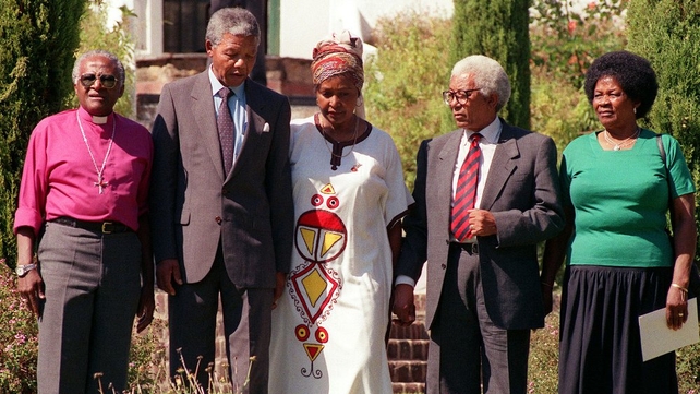 Archbishop Desmond Tutu, Nelson Mandela, Winnie Mandela, Walter Sisulu (ANC Sec Gen & former Robben Island inmate) Albertina Sisulu on 12 February 1990