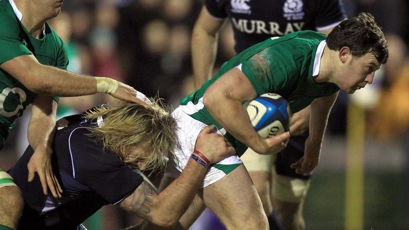Willie Faloon scores Ireland's only try against Scotland A