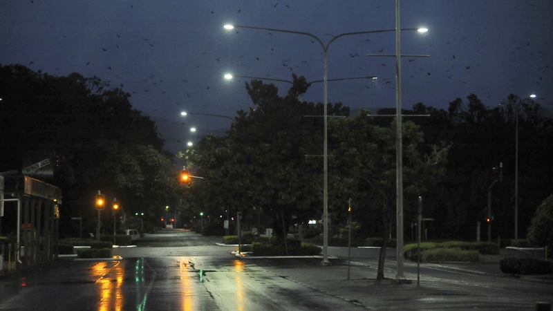 Cairns - Bats fill the air of the deserted central business district as winds accompanying Cyclone Yasi increase