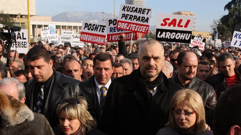 Albania - Edi Rama (with white hair) led a rally earlier this month
